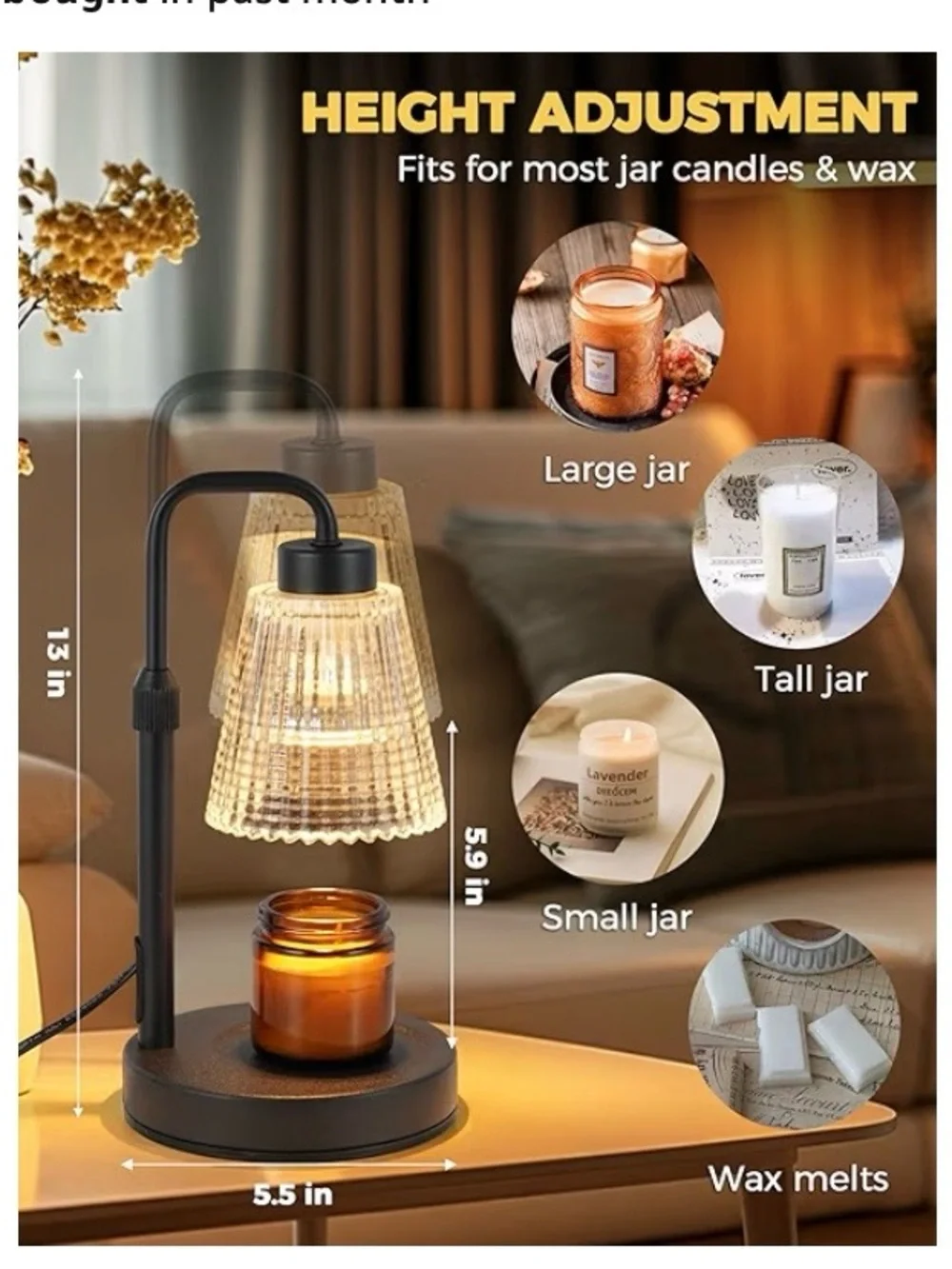 Black Metal Candle Warmer Lamp with Clear Glass Shade